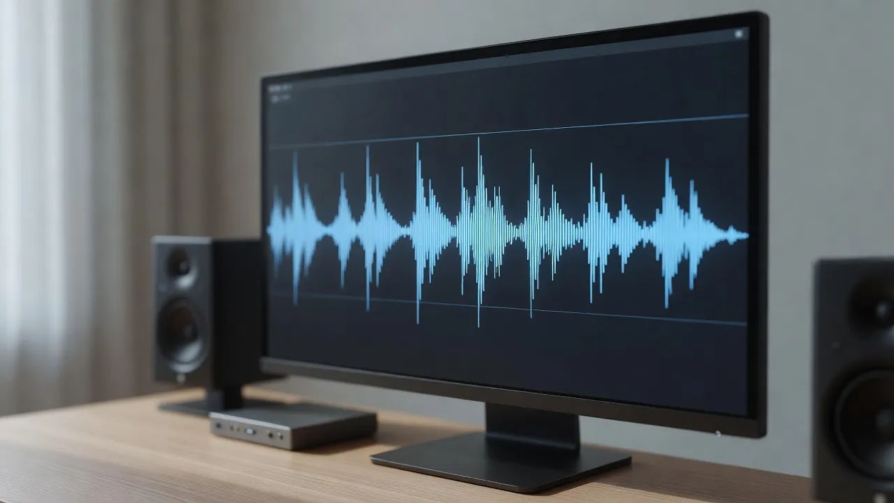 Script becoming a Norwegian accent voiceover waveform on screen