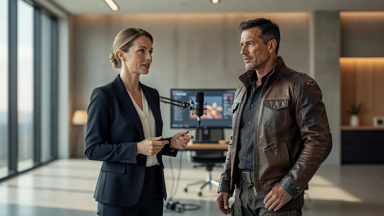 E-learning host and a game character both voiced with a Polish English accent