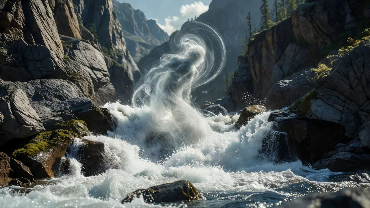 Rushing rapids spirit swirling through a rocky mountain gorge