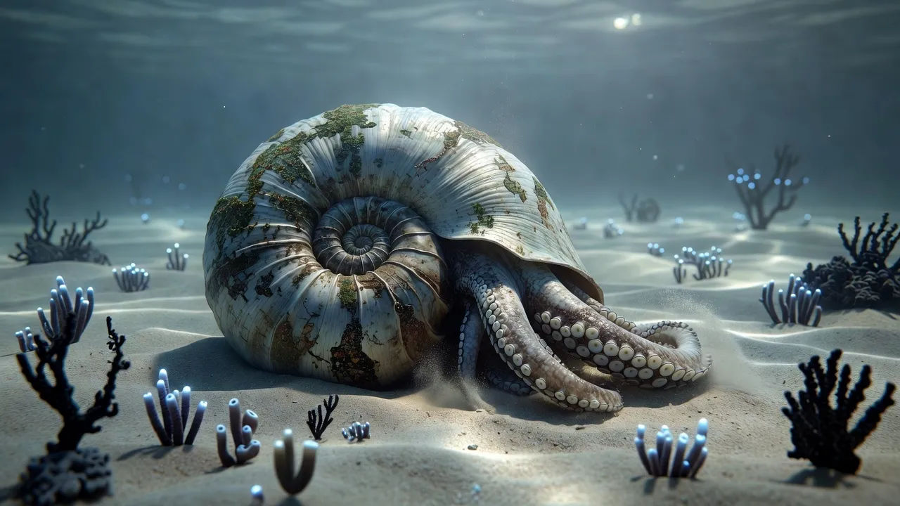 Ancient shelled sea dweller resting on the ocean floor