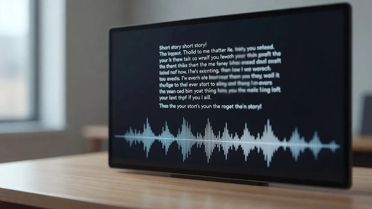 Screen showing a short story draft above an audio waveform