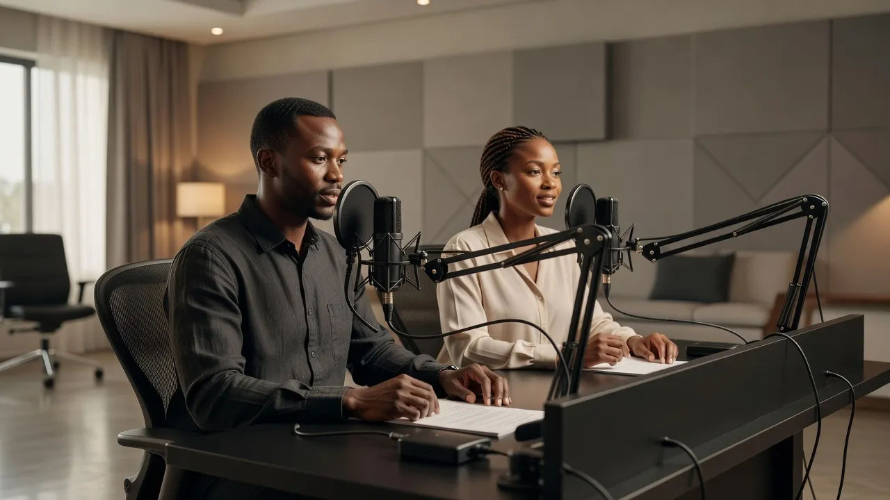 Two native Swahili voices recording a localized voiceover