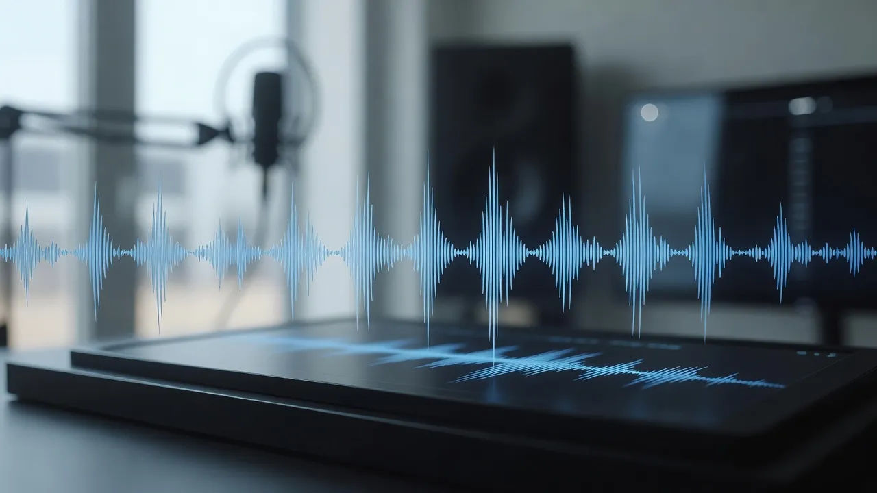 Script becoming a Swedish accent voiceover waveform on screen
