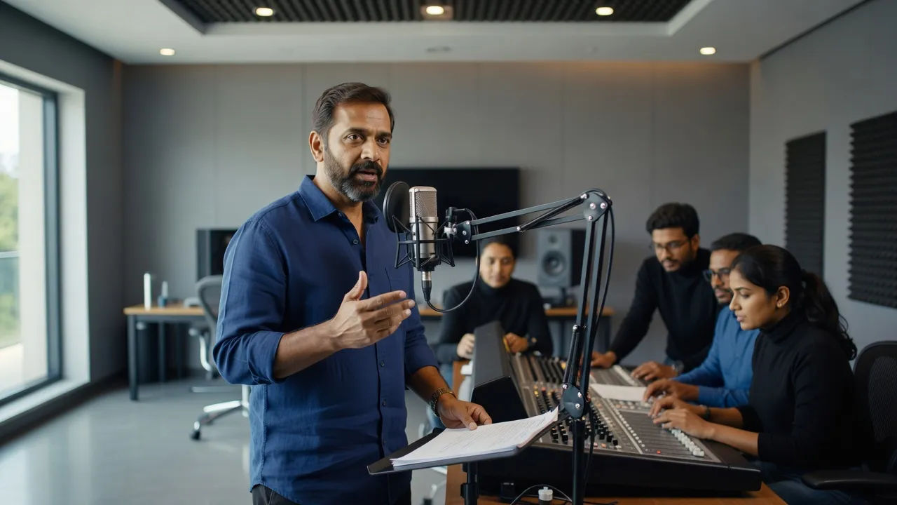 Localization team recording Telugu dubbing for a campaign