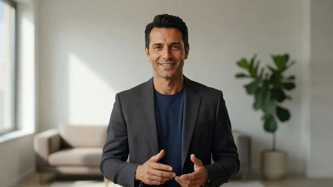 Charismatic host speaking to camera with a natural Turkish English inflection