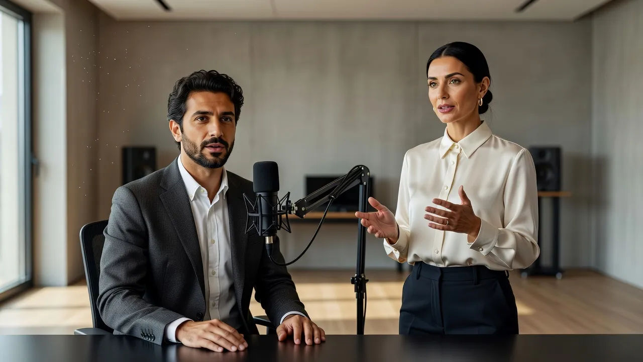 Audiobook narrator and a brand presenter both voiced with a Turkish English accent