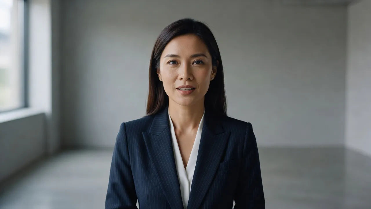 Presenter speaking a natural Vietnamese line to camera in a studio