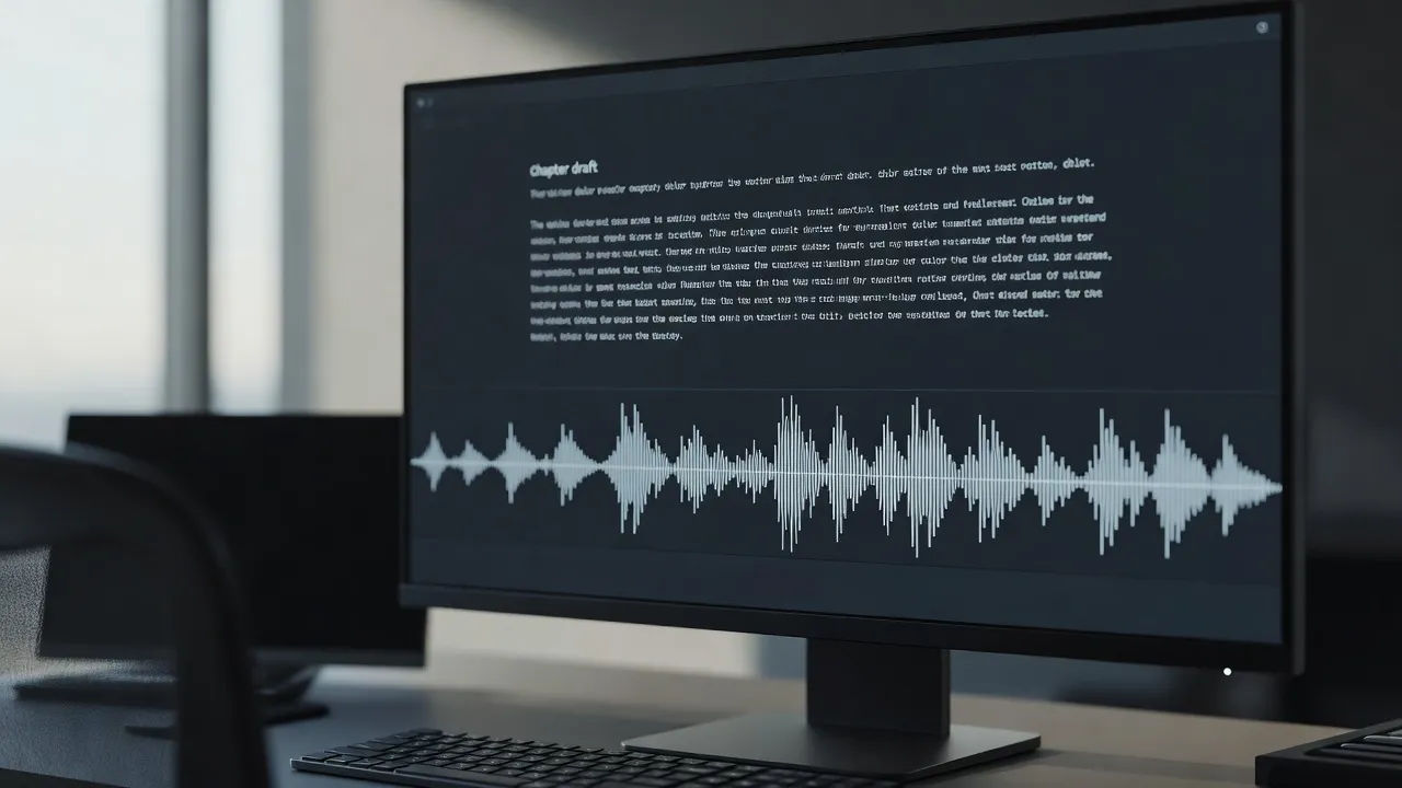 Editing screen with a chapter draft and a waveform below it