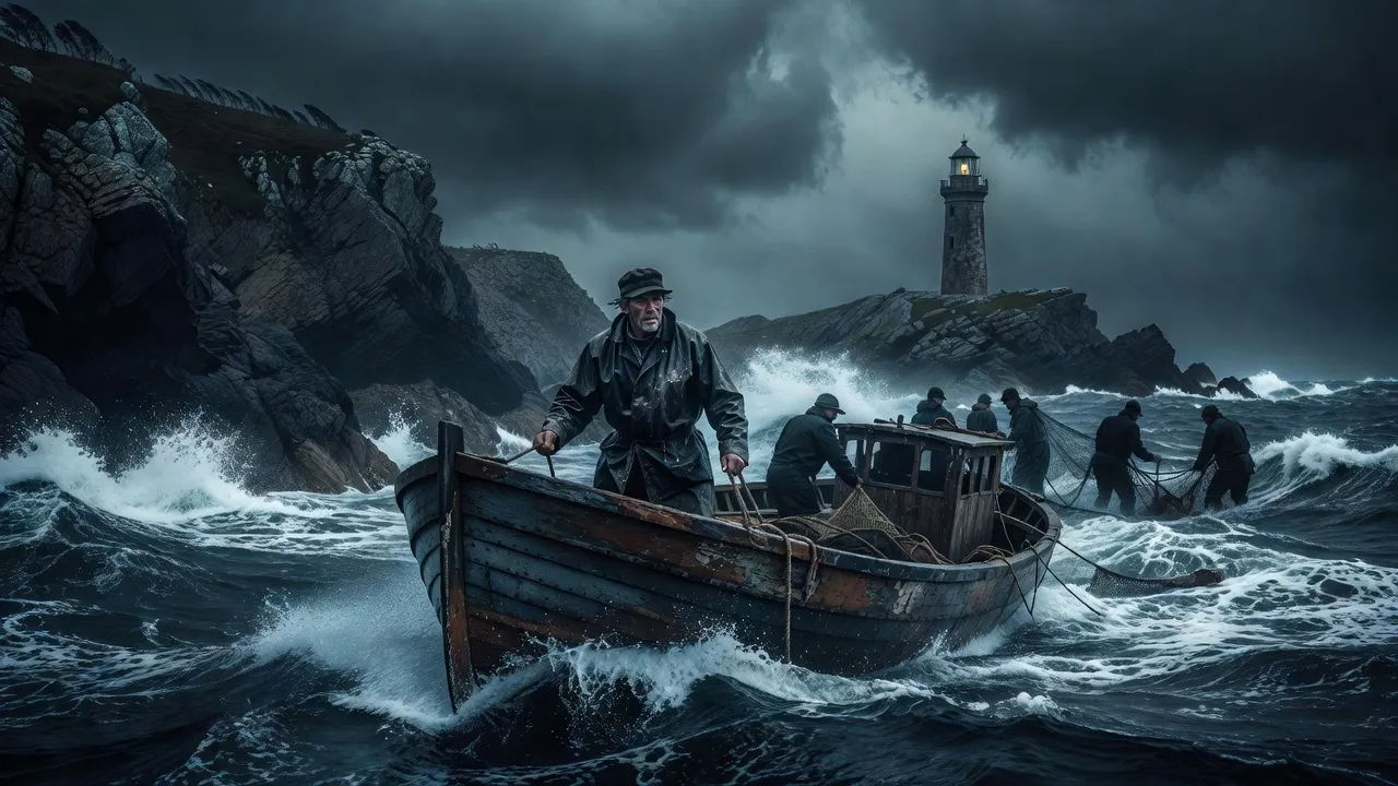 Wide seafaring drama scene at Kernow's rocky coast