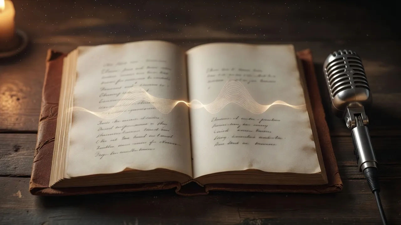 Overhead macro of an open leather-bound folk-tale book
