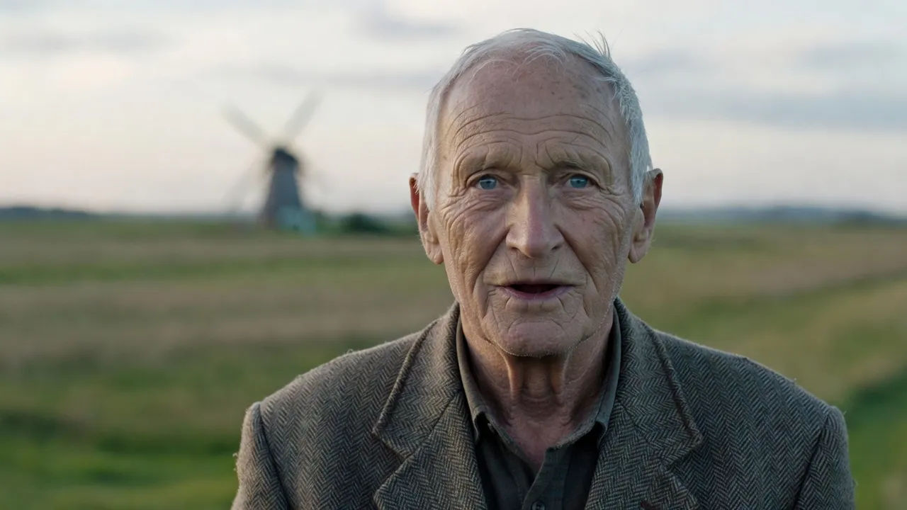 Close portrait of a calm elderly Norfolk man in a tweed jacket