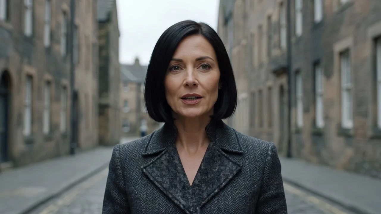 Close portrait of a refined Edinburgh woman in her forties