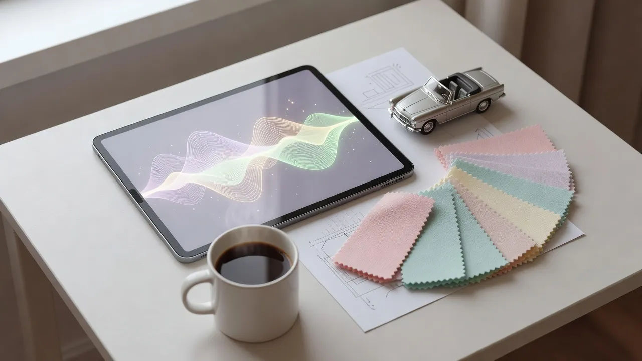 Overhead product beat of a designer's desk