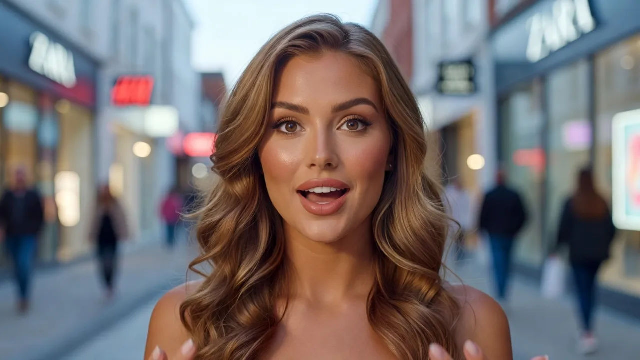 Close glossy portrait of a confident young Essex woman with polished makeup and blow-dried hair