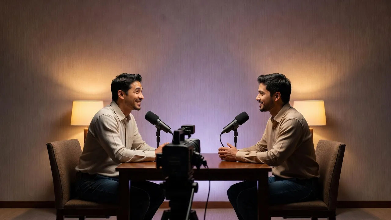 Wide two-person interview-show set