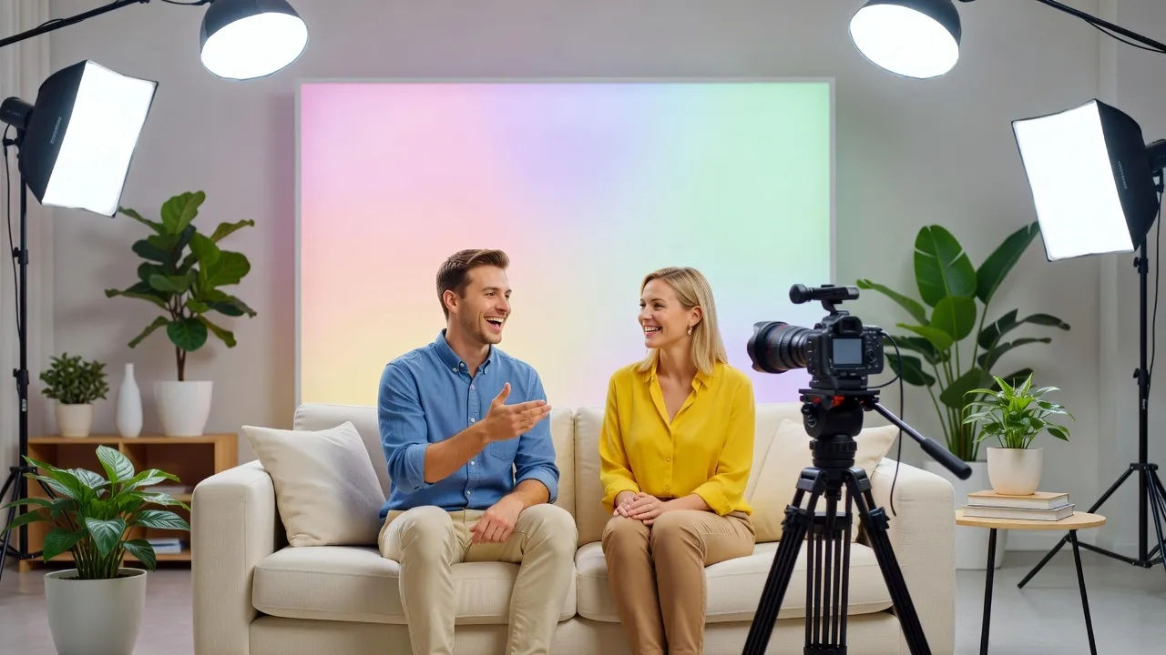 Wide YouTube-channel studio scene