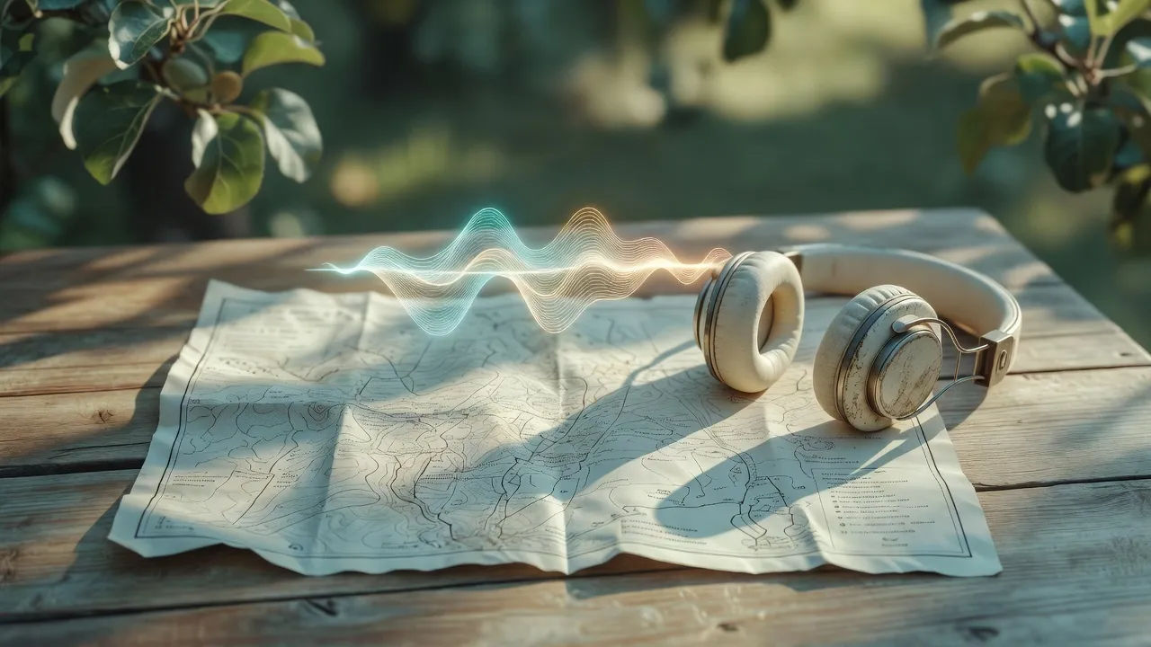 Tabletop tour beat of a folded paper trail map with no legible text