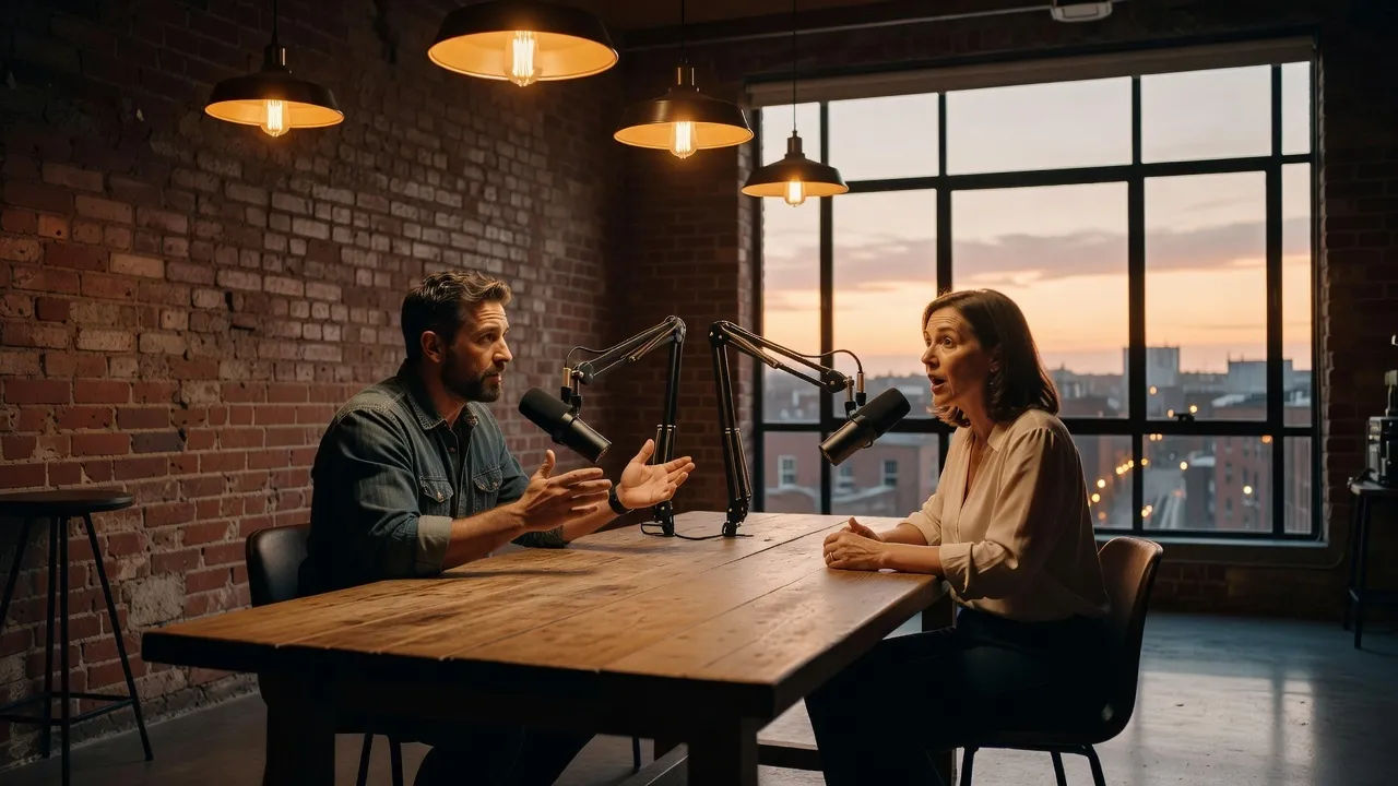 Wide modern podcast studio in a Dublin loft