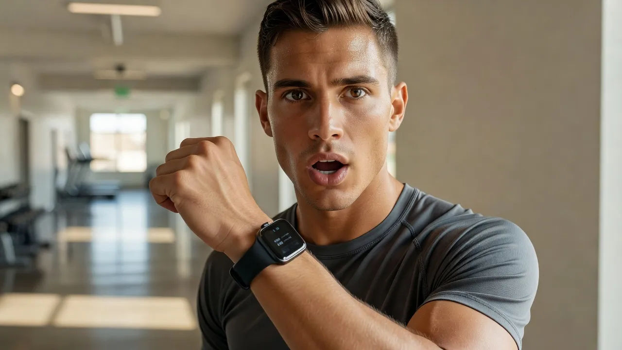 Close portrait of an athletic presenter mid-word to camera