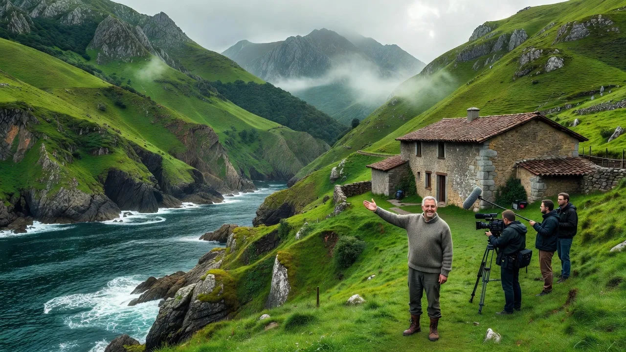 Photorealistic 16:9 lush green Basque Country landscape