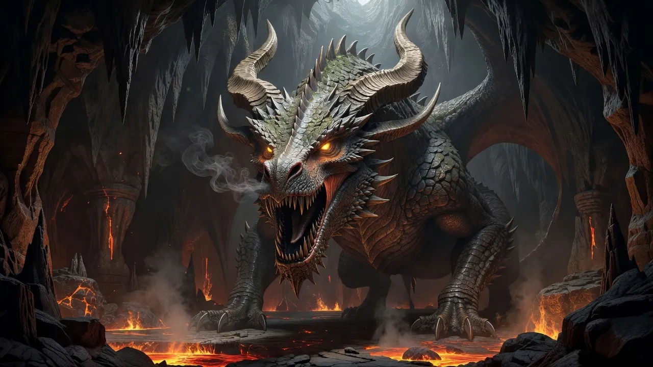 A colossal fantasy dragon with ancient scaled hide