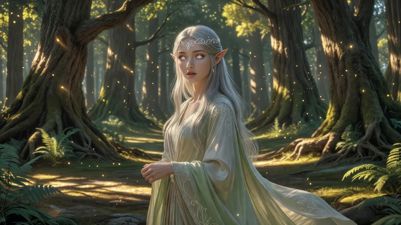 A graceful high-fantasy elf with long pale hair