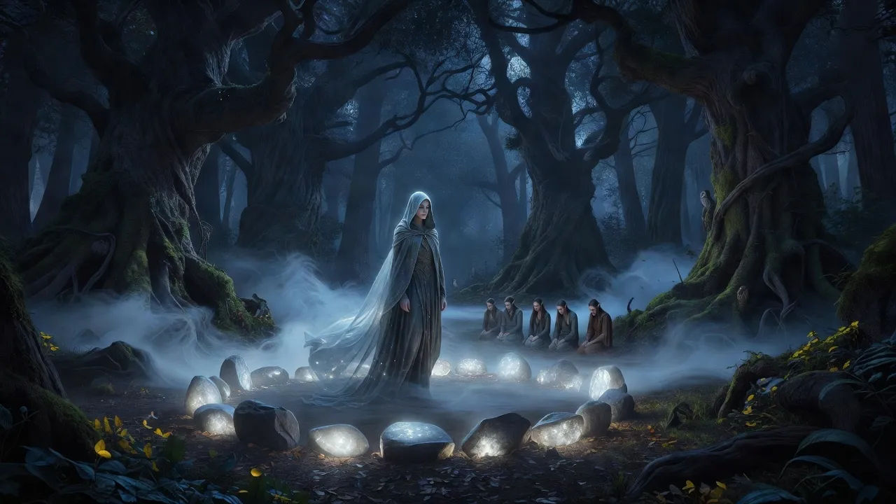 An ethereal moonlit forest ritual