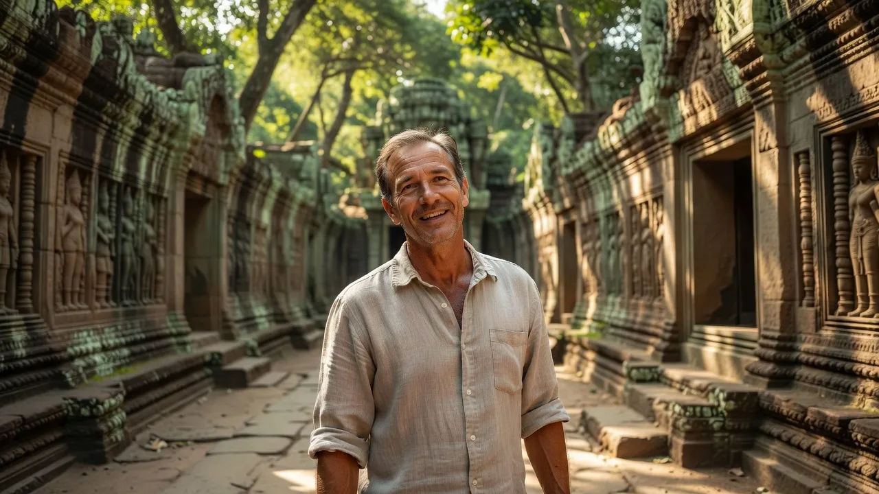 Guide speaking a Central Khmer line to camera