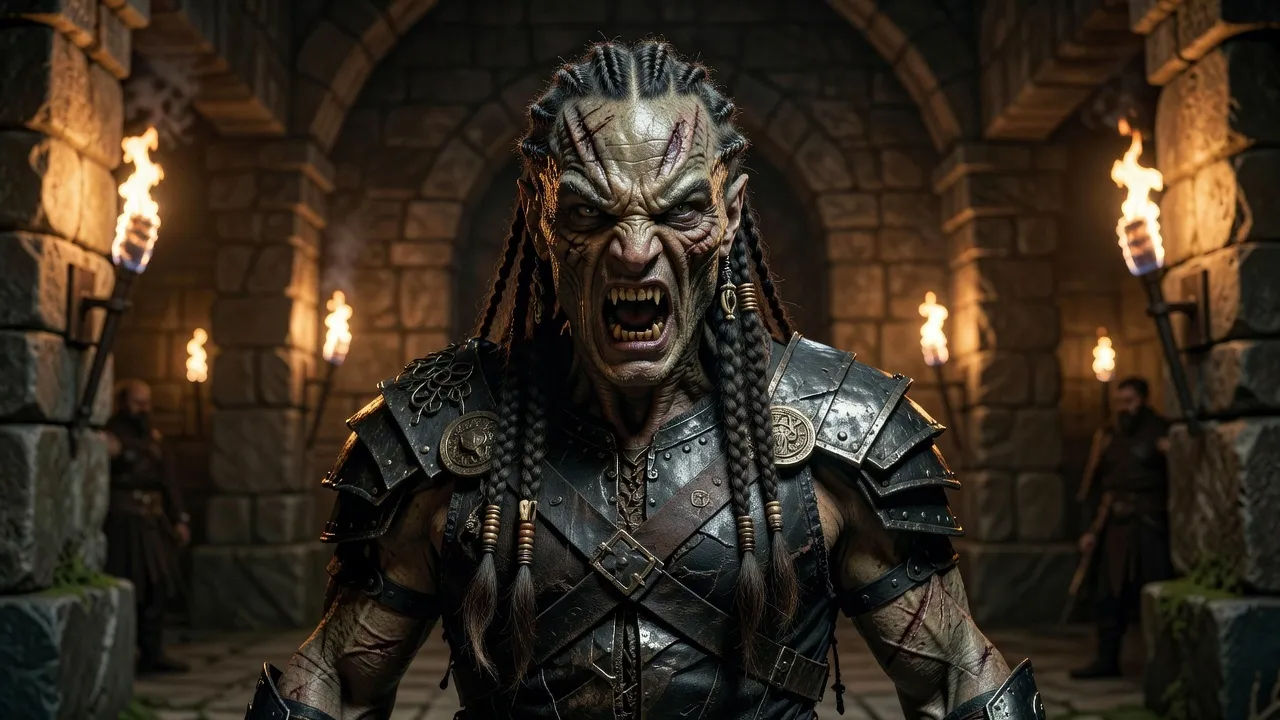 A fierce fantasy warrior chieftain of an alien warrior-race