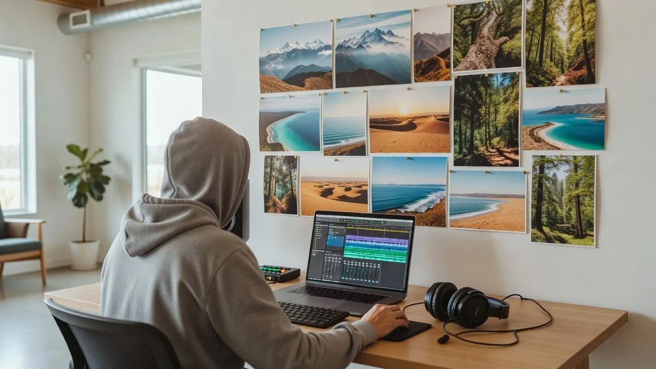 Editing a Malay voice prompt on a laptop for a travel campaign