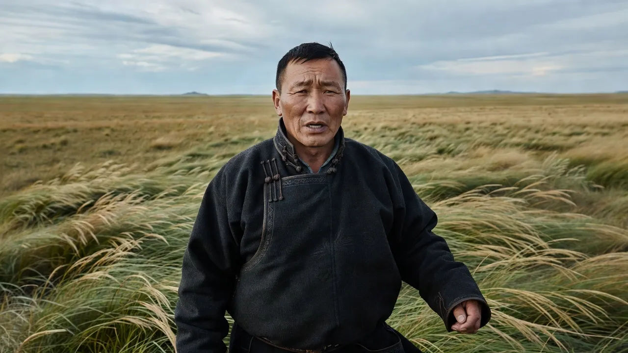 Presenter speaking a Khalkha Mongolian line to camera