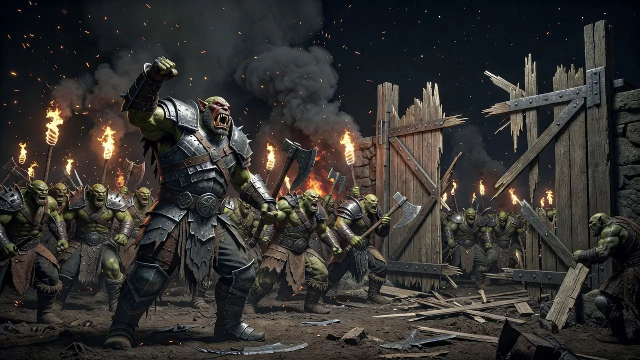 A chaotic night siege scene
