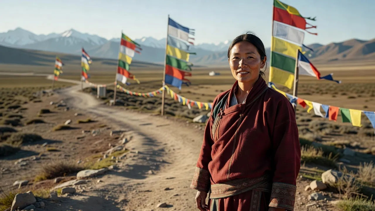 Guide speaking a Standard Tibetan line to camera