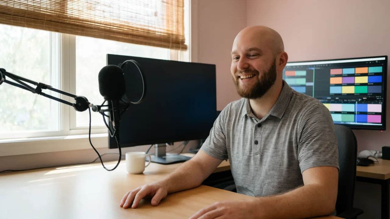 Instructor recording an e-learning module at a desk setup