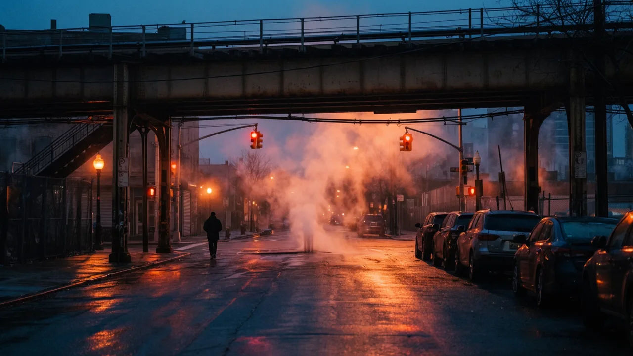 Crime drama actors filming on a Chicago street at night