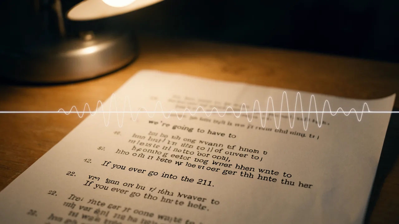 Script page becoming a clipped studio-era voiceover waveform