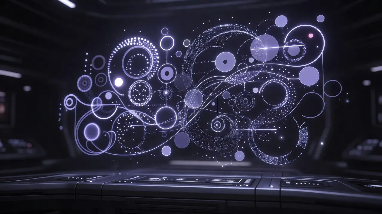 Holographic alien language projected over a console