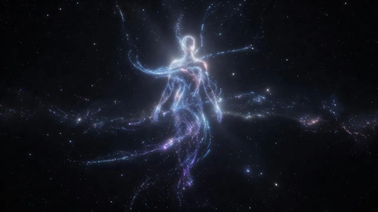 Serene star-being formed of drifting light