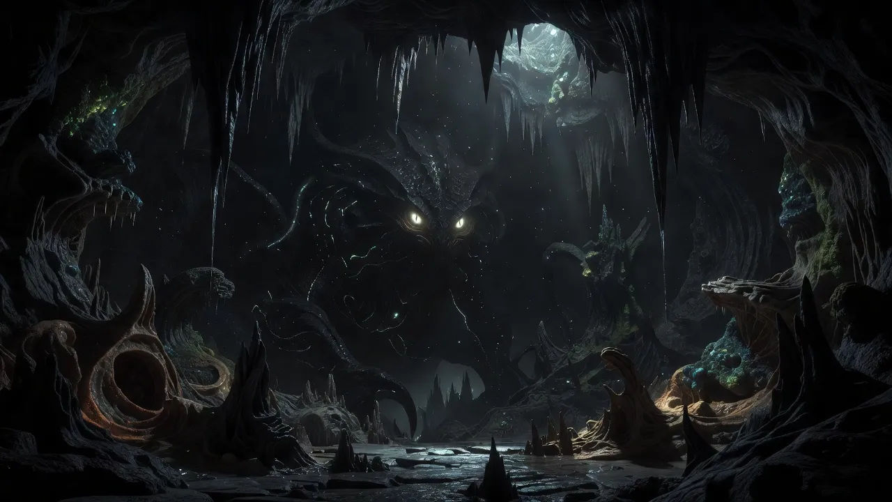 Glowing eyes in a deep, dripping cavern