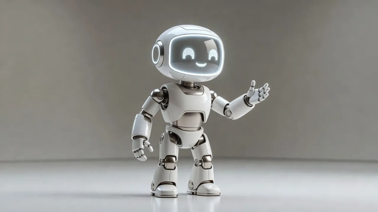 Friendly companion robot with a softly glowing faceplate