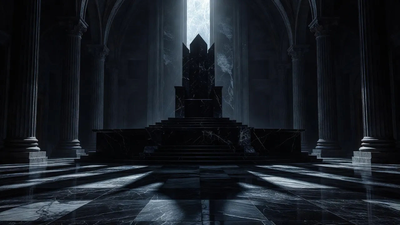Throne room bathed in cold, dramatic light