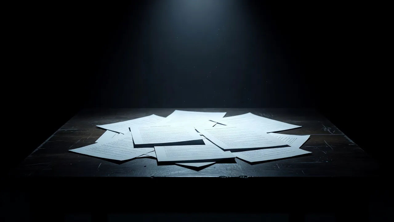 Script pages lit by a single cold spotlight