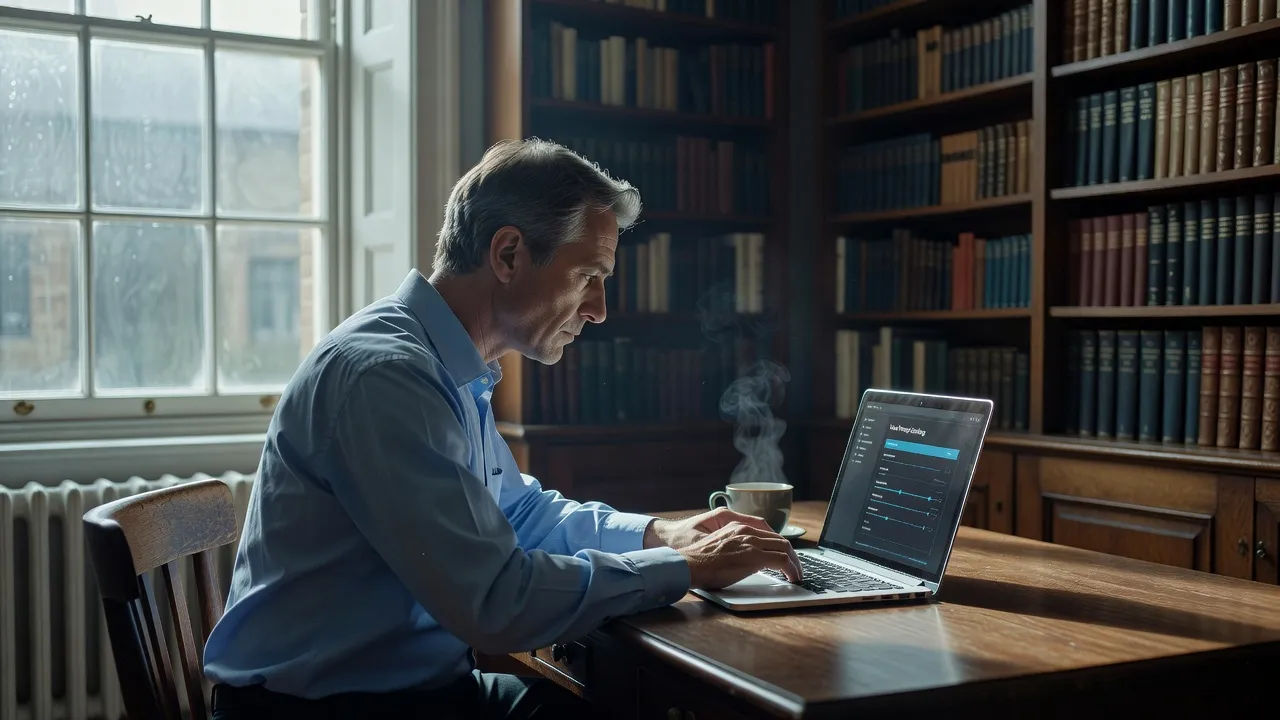 Editor adjusting a British accent voice prompt on a laptop