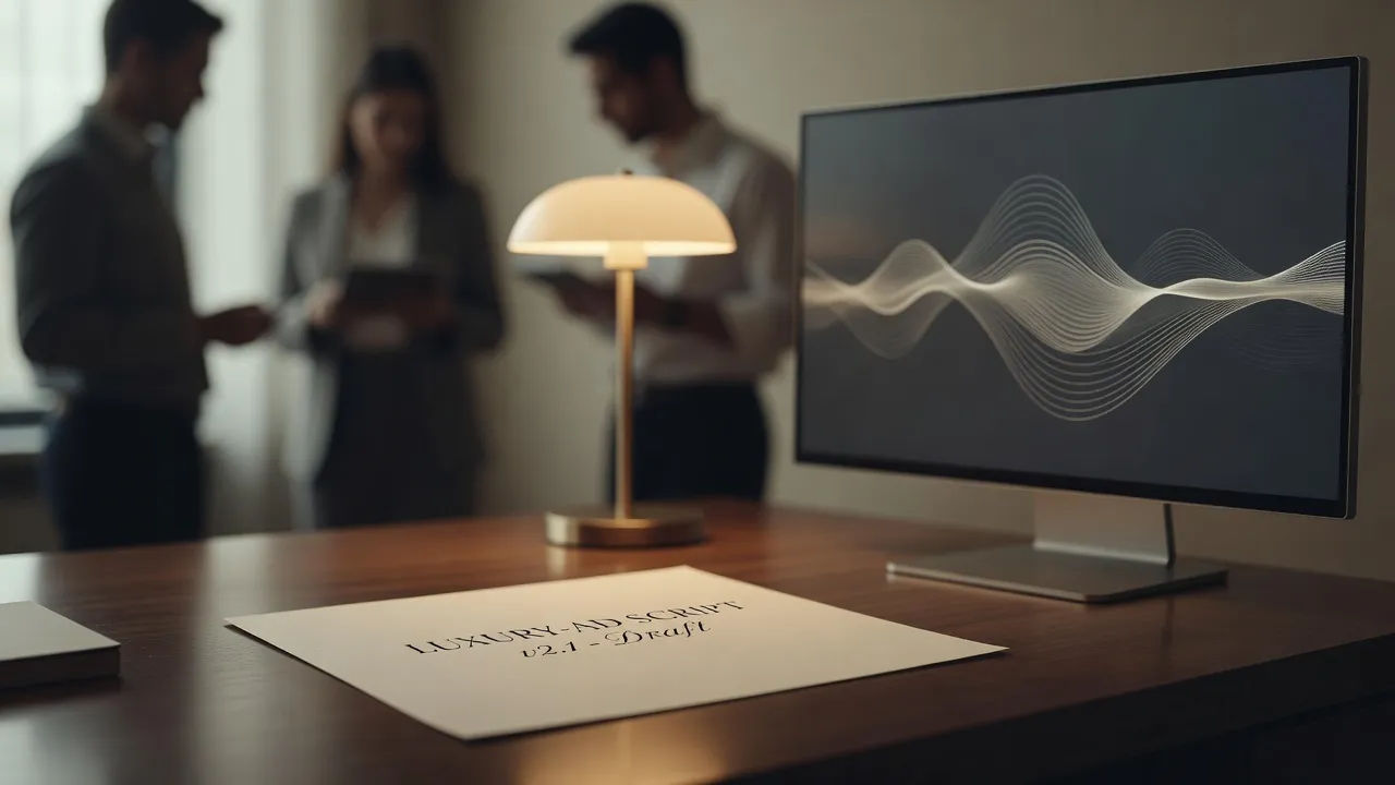 Script for a perfume ad becoming a French accent voiceover waveform