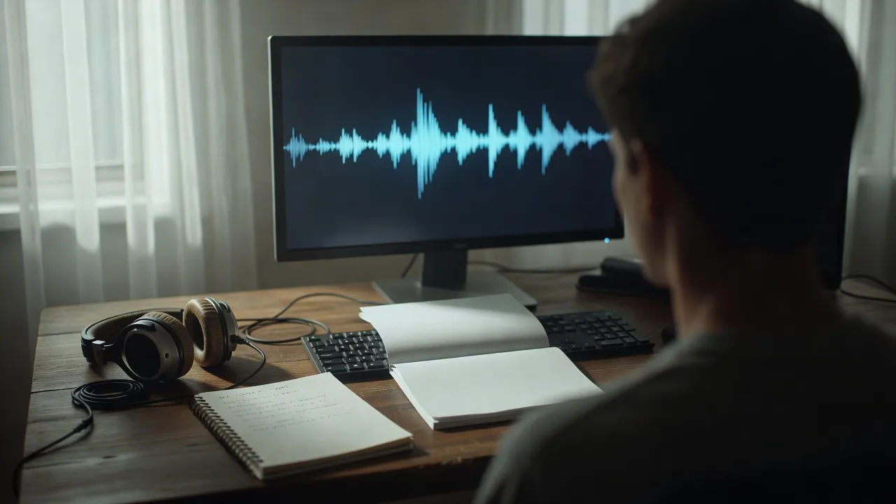 Screen showing French script converting to a voice waveform