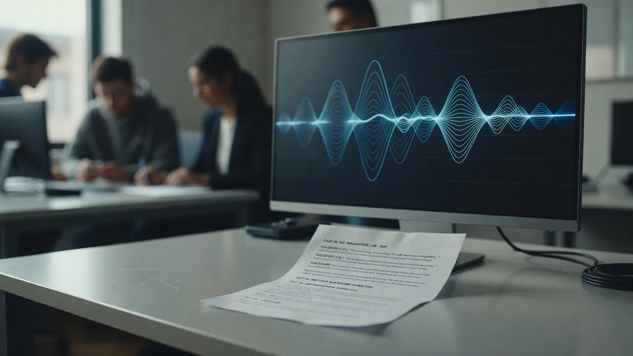 Script for a tech ad becoming a German accent voiceover waveform
