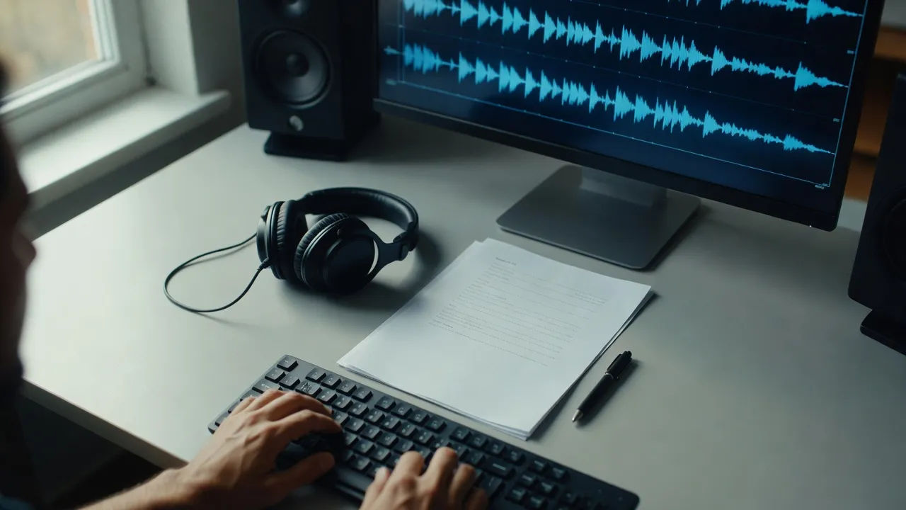 Screen showing German script converting to a voice waveform
