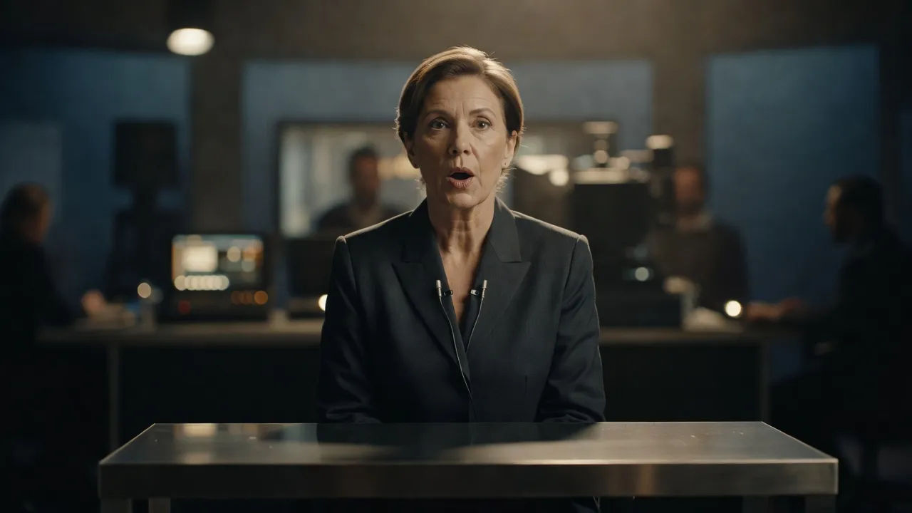 Presenter speaking a Hindi line to camera in a studio