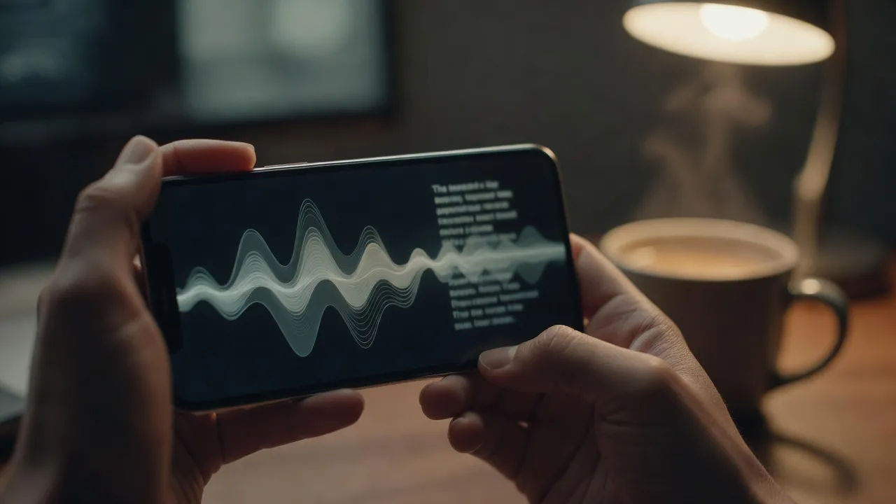 Hindi script becoming a voiceover waveform on a phone