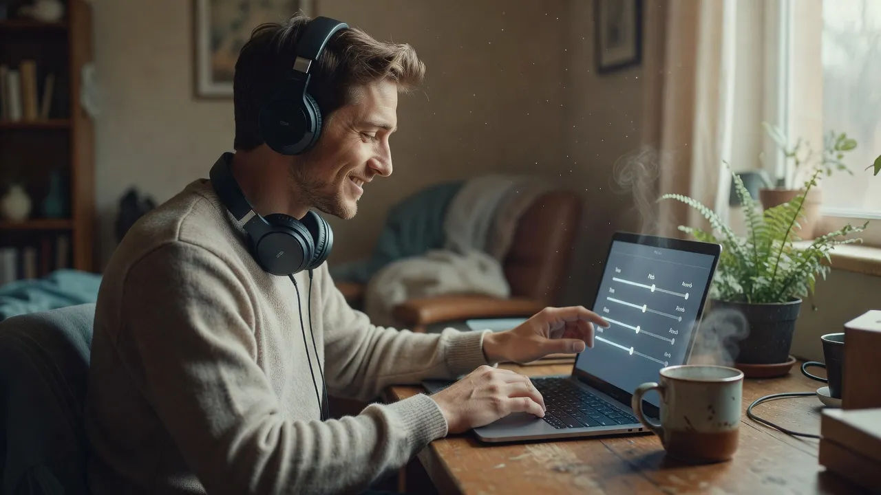 Creator adjusting an Irish accent voice prompt on a laptop